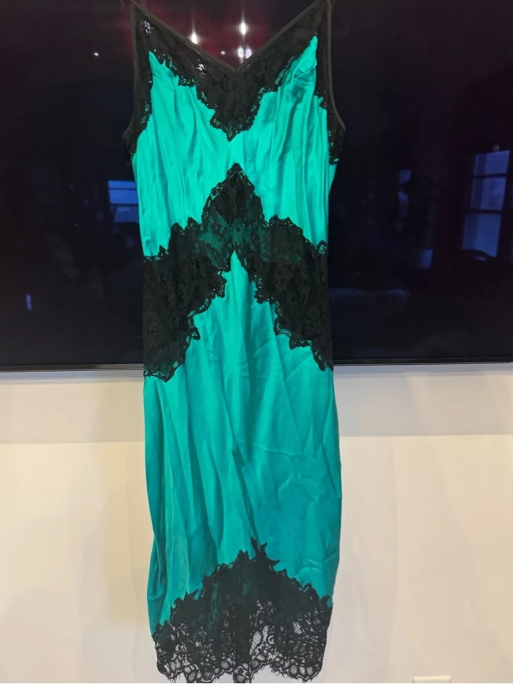 Fleur du Mal green silk Slip Dress with Black Lace Trim XS new - Picture 5 of 5